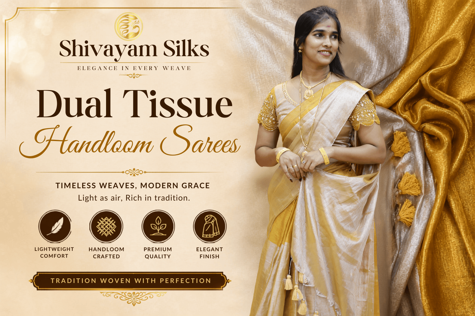 Dual Tissue Handloom Cotton Sarees.
